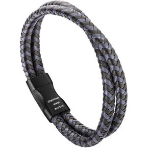 murtoo Mens Bracelet leather and Steel, Stainless Steel Chain and Leather Bracelets for Men in Saudi Arabia