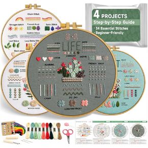 Bofoho 4 Pack Starter Embroidery Kit for Beginners with Simple Patterns in Saudi Arabia