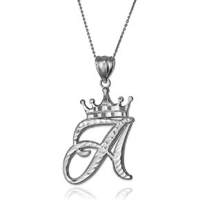 Sterling Silver Letter 'A' Initial Cursive Crown DC Pendant Necklace in Kuwait