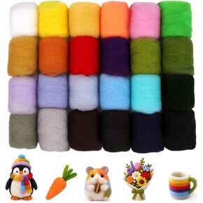 Wonvoc 24 Colors Needle Felting Wool, Wool Roving 3g /Color, 2.5 oz Total in Saudi Arabia