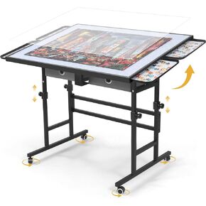 BuilderButler Puzzle Table 1500 Pieces with Wheels, Drawers & Cover, 33.58"x24.92" Adjustable Height & 45° Tilting Jigsaw Board for Adults, Also Ideal as Fuse Beads Table in Kuwait