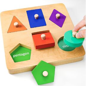 Wooden Shape Peg Puzzles for Toddlers 1 2 3 Year Old Boys Girls Gifts: Shape Sorter & Color Match Baby Puzzles 12-18-24 Months - Montessori Toys for 1 2 3 Year Old Toddler Learning Activities in Kuwait