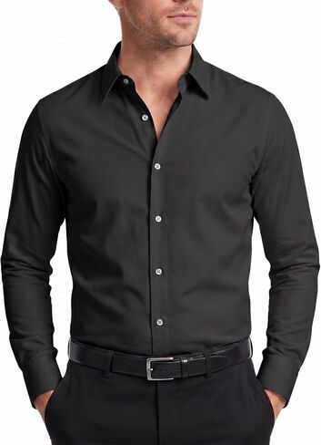 FAHIZO Men's Dress Shirt Long Sleeve Stretch Regular Fit Button Up Shirts in Kuwait