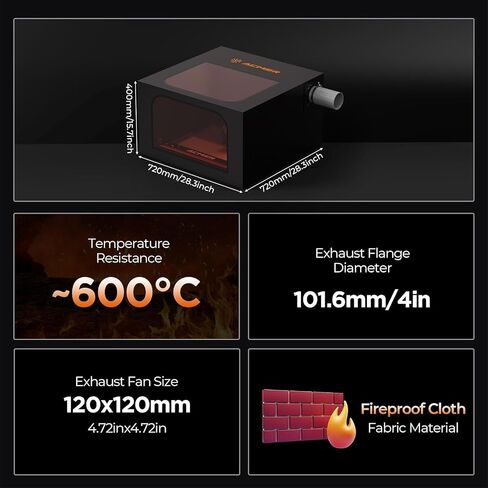 ACMER R20 Laser Engraver Enclosure, Fire-Resistant Protective Cover for Laser Engraving Machines up to 700×700×400 mm, Smoke Ventilation, Noise Reduction, Viewing Window in Saudi Arabia