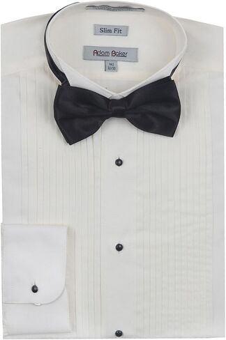 Adam Baker Men’s Slim Fit Convertible Cuffs Formal Wingtip & Laydown Collar Tuxedo Shirt (Bowtie & Studs Included) in Kuwait
