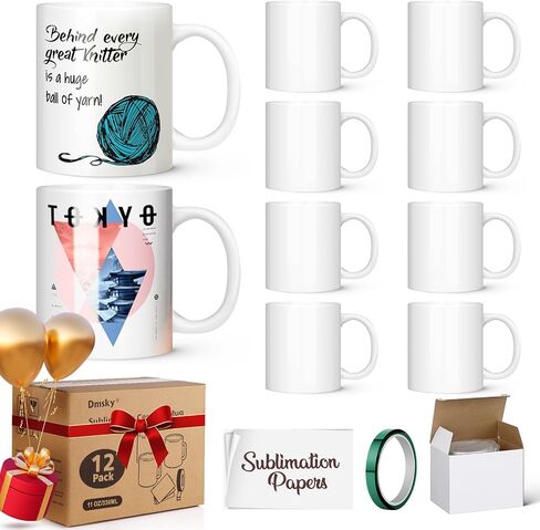 Dmsky Sublimation Coffee Mugs Tazas para Sublimar 11 oz Blank Bulk Coffee Mug White Ceramic Photo Cups with Box, Heat Tape, Sublimation Paper Ideal for Crafts Printing Set of 12 in Saudi Arabia