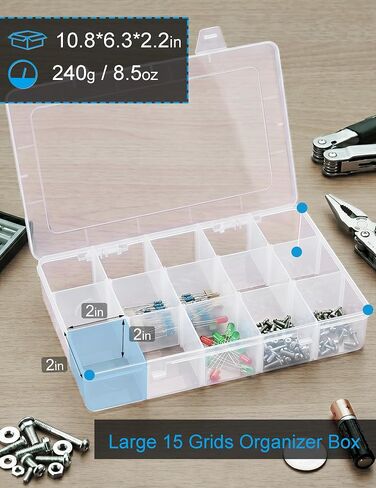 Hlotmeky Plastic Organizer Box with Dividers Bead Organizer 15 Large Grids Tackle box Organizer Clear Snackle Box Container in Saudi Arabia