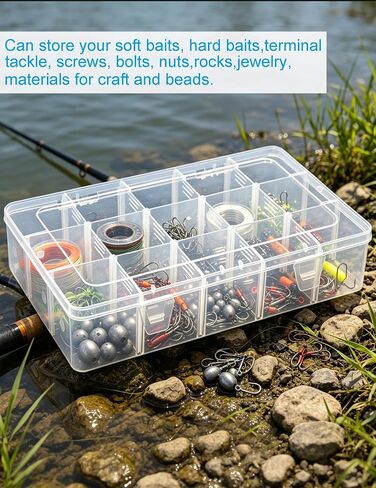 Hlotmeky Plastic Organizer Box with Dividers Bead Organizer 15 Large Grids Tackle box Organizer Clear Snackle Box Container in Saudi Arabia