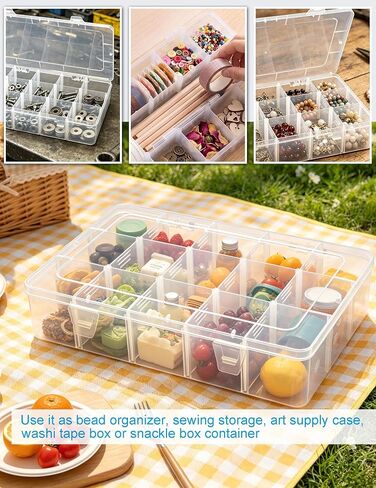 Hlotmeky Plastic Organizer Box with Dividers Bead Organizer 15 Large Grids Tackle box Organizer Clear Snackle Box Container in Saudi Arabia