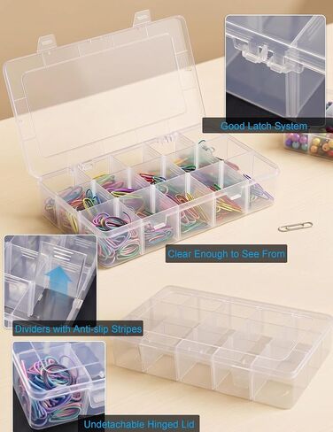 Hlotmeky Plastic Organizer Box with Dividers Bead Organizer 15 Large Grids Tackle box Organizer Clear Snackle Box Container in Saudi Arabia