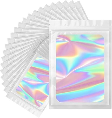 ANZNKU Holographic Bags 5x7 Mylar Bags Resealable 50PCS, Smell Proof Goodie Snack Candy Jewelry Gift Pouches for Small Business Party Favor Bead Storage, Small Plastic Baggies for Halloween Christmas in Kuwait