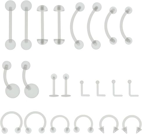 22pcs 14G 16G 18G 20G Clear Flexible Bioplast Retainer Navel Belly Ring Eyebrow Tongue Nipple Barbell Nose Lip Labret Stud in Kuwait