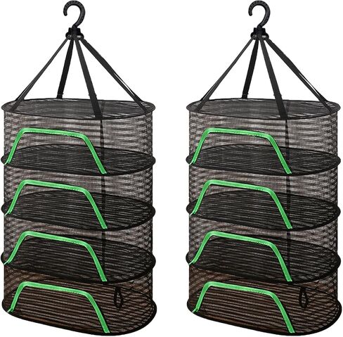 WALLBIG 2-Pack Herb Drying Rack,4 Layers Mesh Drying Rack,Hanging Herb Drying Rack with Zipper,Foldable Mesh Drying Rack with Hook for Herbs,for Outdoor Indoor (Black) in Kuwait