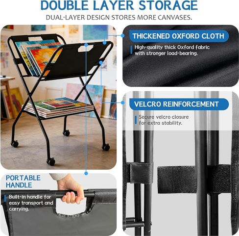 Canvas Art Print Rack，Folding Art Storage Rack with Lockable Caster Wheels in Saudi Arabia