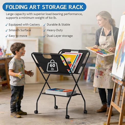 Canvas Art Print Rack，Folding Art Storage Rack with Lockable Caster Wheels in Saudi Arabia