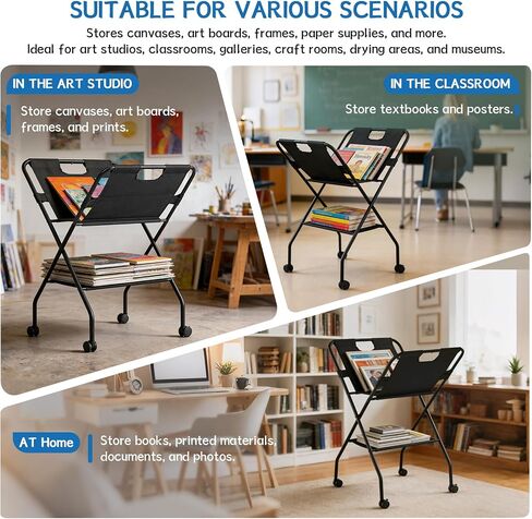 Canvas Art Print Rack，Folding Art Storage Rack with Lockable Caster Wheels in Saudi Arabia