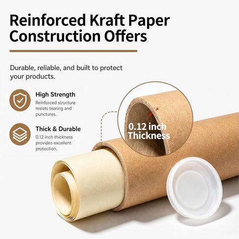 4 Pcs 3 x 36 Inch Mailing Tubes with Plastic Caps, Kraft Paper Poster Storage Tube for Shipping Storing Prints Artwork Documents (4, 3 x 36 Inch) in Kuwait