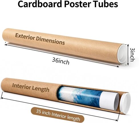 4 Pcs 3 x 36 Inch Mailing Tubes with Plastic Caps, Kraft Paper Poster Storage Tube for Shipping Storing Prints Artwork Documents (4, 3 x 36 Inch) in Kuwait
