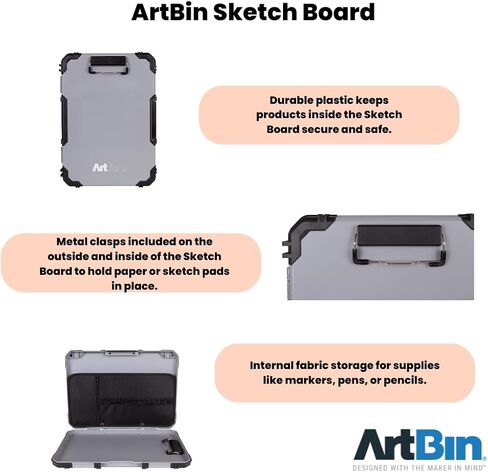 لوحة رسم ArtBin 6838AG، سطح رسم محمول مع مساحة تخزين داخلية للفنون والحرف اليدوية، رمادي in Kuwait