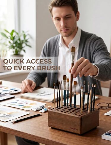 DUGATO Wooden Brush Holder, 59 Hole Desk Organizer with Rest Groove in Saudi Arabia