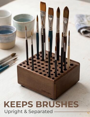 DUGATO Wooden Brush Holder, 59 Hole Desk Organizer with Rest Groove in Saudi Arabia