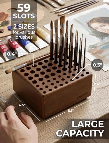 DUGATO Wooden Brush Holder, 59 Hole Desk Organizer with Rest Groove in Saudi Arabia