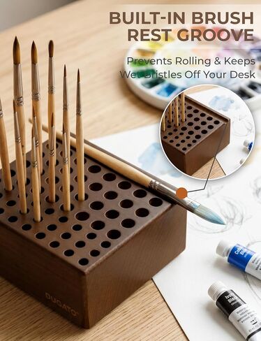 DUGATO Wooden Brush Holder, 59 Hole Desk Organizer with Rest Groove in Saudi Arabia