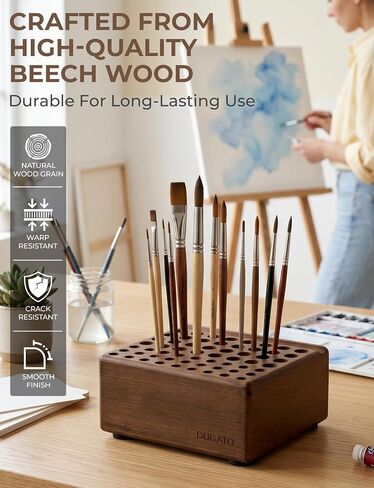 DUGATO Wooden Brush Holder, 59 Hole Desk Organizer with Rest Groove in Saudi Arabia