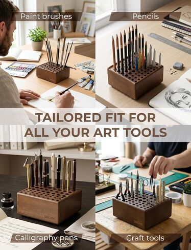 DUGATO Wooden Brush Holder, 59 Hole Desk Organizer with Rest Groove in Saudi Arabia