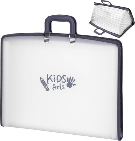 11x17 Kids Art Portfolio - Accordian File Organizer with 13 Pockets, Art Portfolio for Kids with Handle and Zipper Closure - Oxford Cloth, Frosted Translucent Artwork Folder for Children - 1 Pack in Kuwait