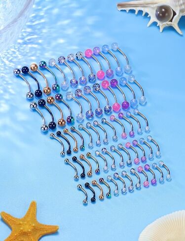 Hoeudjo 60PCS Vorious Sizes Snake Eyes Tongue Ring 16G Surgical Steel Snake Bite Piercing Jewelry Curved Barbell Eyebrow Rings Rook Daith Earrings for Women Men in Kuwait