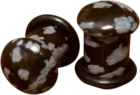 Pair Single Flare Snowflake Obsidian Stone Plugs Gauges Earlets Organic Pierced Body Jewelry in Kuwait