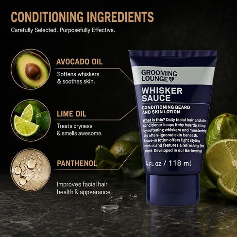 Grooming Lounge Whisker Sauce Beard Conditioner - Conditioning Beard and Skin Lotion - Eliminates Itching and Flaking - Enables Easy Combing and Styling - No Parabens - Cruelty Free - 4 oz in Saudi Arabia