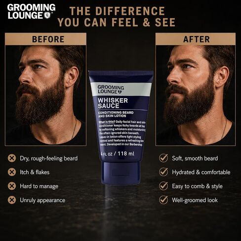 Grooming Lounge Whisker Sauce Beard Conditioner - Conditioning Beard and Skin Lotion - Eliminates Itching and Flaking - Enables Easy Combing and Styling - No Parabens - Cruelty Free - 4 oz in Saudi Arabia