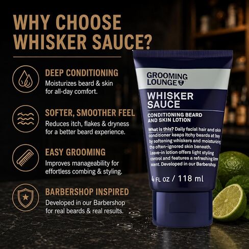 Grooming Lounge Whisker Sauce Beard Conditioner - Conditioning Beard and Skin Lotion - Eliminates Itching and Flaking - Enables Easy Combing and Styling - No Parabens - Cruelty Free - 4 oz in Saudi Arabia