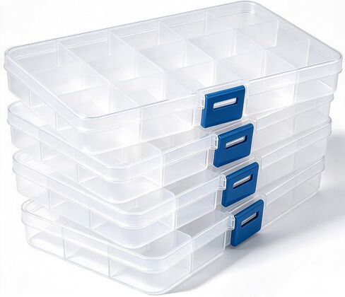 Eiito Bead Organizer, 15 Grids, Small Plastic Clear Box, 4 Pack in Saudi Arabia