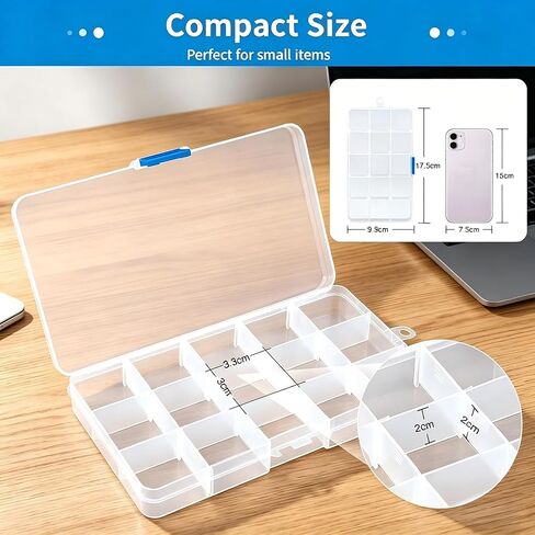 Eiito Bead Organizer, 15 Grids, Small Plastic Clear Box, 4 Pack in Saudi Arabia