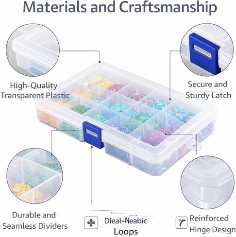 Eiito Bead Organizer, 15 Grids, Small Plastic Clear Box, 4 Pack in Saudi Arabia