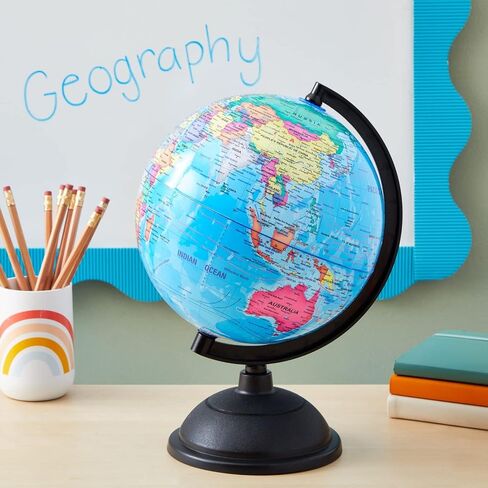 Juvale World Globe for Kids - 8-Inch, Multicolor with Plastic Stand - Educational Desk Globe with World Map for Kids & Classroom Decor in Kuwait