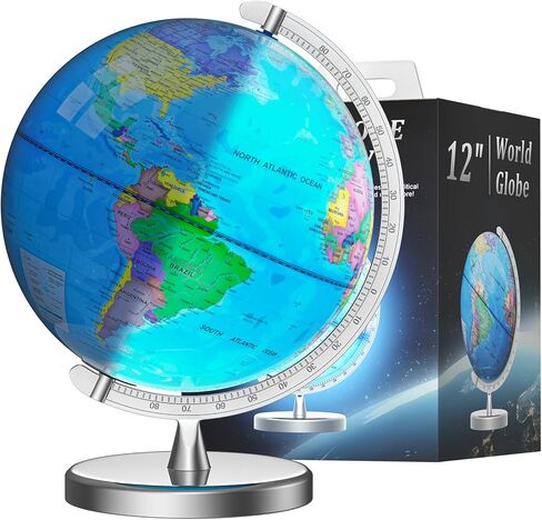 12" Illuminated World Globe for Kids & Adults with Metal Base in Kuwait