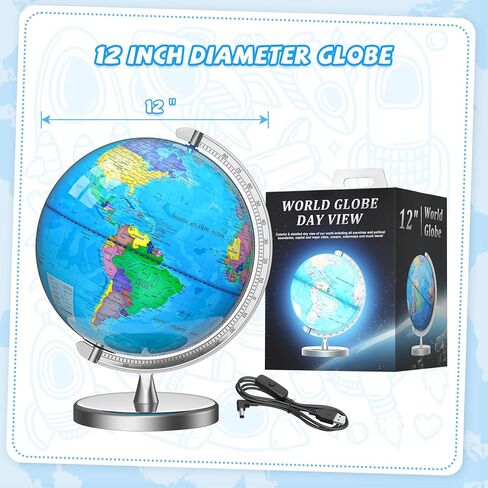 12" Illuminated World Globe for Kids & Adults with Metal Base in Kuwait