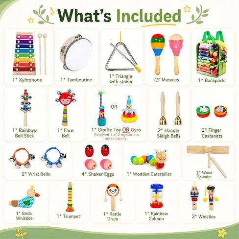 Kids Musical Instruments, 33Pcs 18 Types Wooden Percussion Instruments Tambourine Xylophone Toys for Kids Children, Preschool Education Early Learning Musical Toy for Boys and Girls in Kuwait