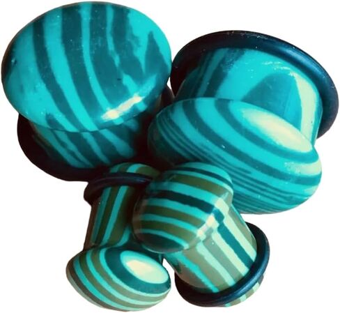 PAIR of Single Flare Malachite Stone Plugs Gauges Earlets Body Jewelry in Saudi Arabia