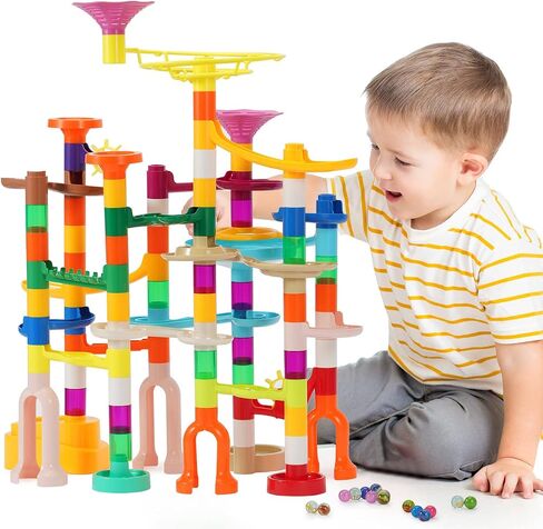 MaxTronic Marble Run Toy, 110pcs Marble Maze Kit STEM Educational Learning Toy for Kids, Mable Race Construction Railway Building Blocks with 60 Marbles Birthday Gift for Boys Girls 3-12 Years Old in Kuwait