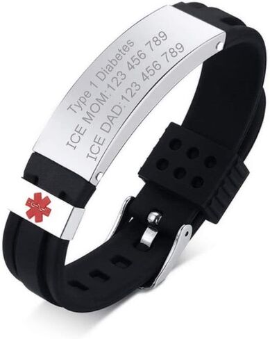 PJ Jewelry Free Engraving Unisex Silicone and Stainless Steel Medical Alert ID Bracelets, Adjustable,Black in Saudi Arabia