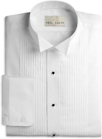 Neil Allyn Mens Tuxedo Shirt Poly/Cotton Wing Collar 1/4 Inch Pleat (15 - 36/37) White in Saudi Arabia