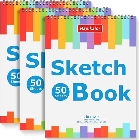 3 عبوات من 50 ورقة مقاس 9 × 12 بوصة، كتاب رسم فني حلزوني، مستلزمات مدرسية كبيرة للأطفال، لوحة ورق رسم للفنان خالية من الأحماض لرسم الرسم والكتابة in Kuwait