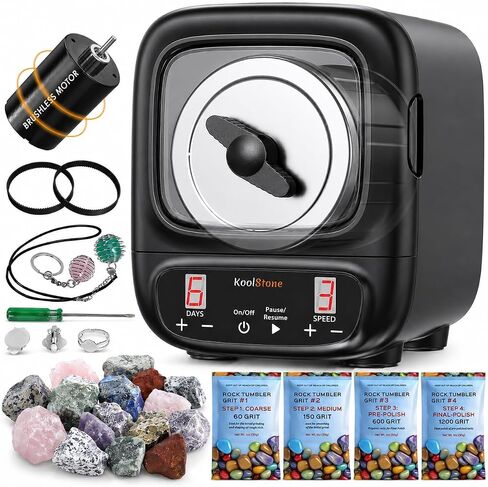 C1 Pro Max Professional Rock Tumbler Kit - Large 3LB Capacity & Brushless Motor, Up to 6X More Noise Cancelling, Ultra Quiet Rotary Polisher with Full Accessories, Ideal for Adults Kids in Kuwait