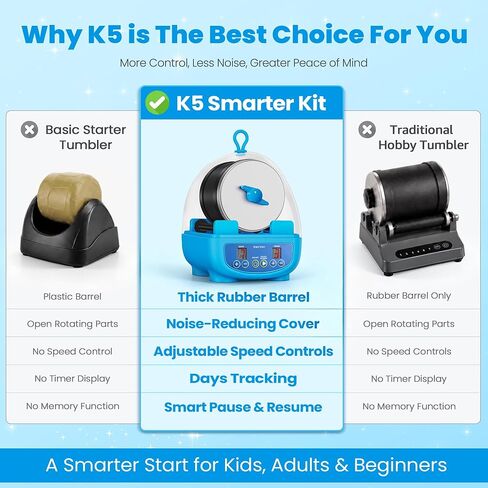 KomeStone K5 Rock Tumbler for Kids & Adults, Quiet Rock Polisher, Ages 6+ in Kuwait