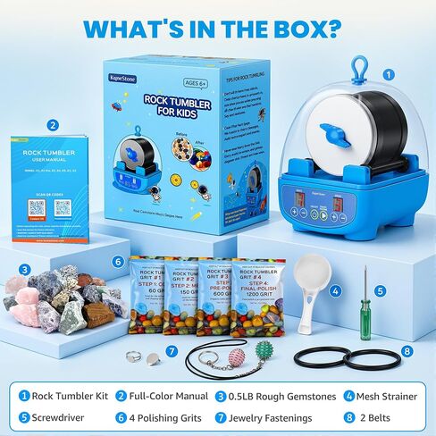 KomeStone K5 Rock Tumbler for Kids & Adults, Quiet Rock Polisher, Ages 6+ in Kuwait